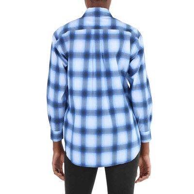Pre-owned Burberry Ladies Ink Blue Sea Maiden Print Plaid Shirt In Multicolor