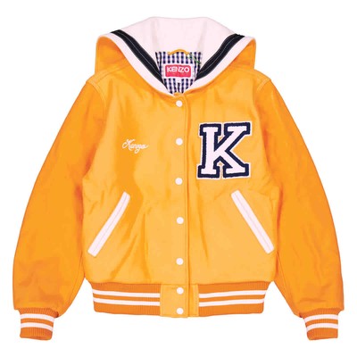 Pre-owned Kenzo Ladies Apricot Varsity Wool And Leather Jacket, Size Small In Orange