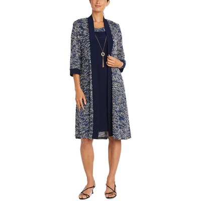 

Женское трикотажное платье R-M Richards 2 PC из двух частей Petites BHFO 5505, Navy/taupe