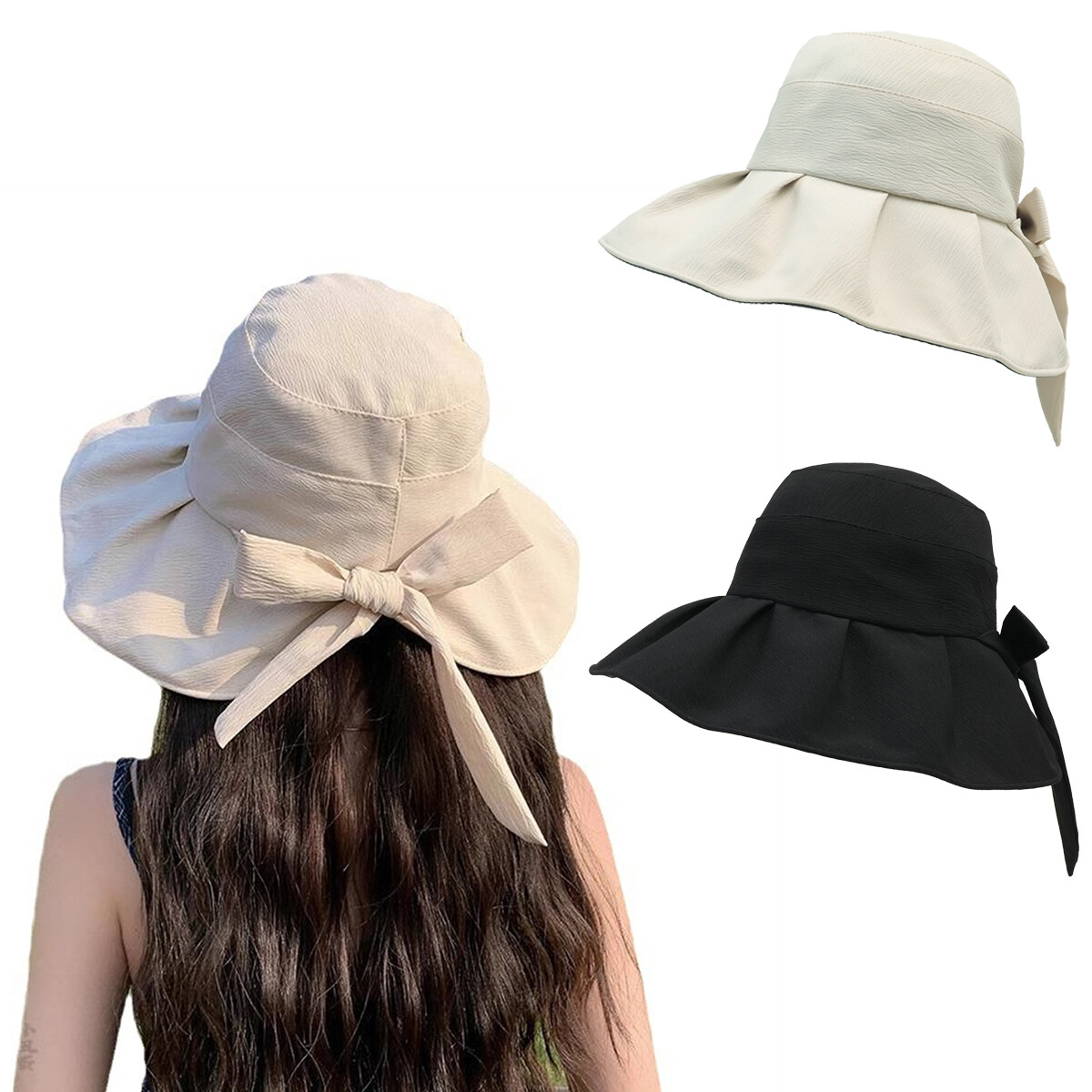 Foldable Bucket Hat Rolled Brim with Bowknot Sun Protection UPF 50+ Amazon.com: Womens Big Bowknot Straw Hat Large Floppy  main image 3