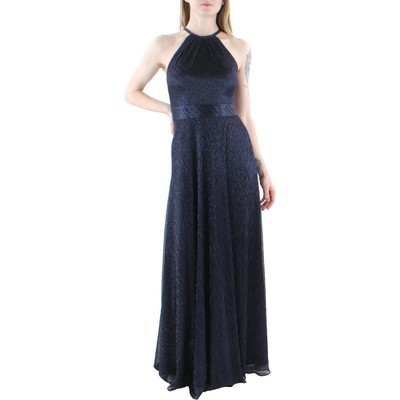 Женское макси-платье Aqua Womens темно-синего цвета с металлическим отливом для вечеринки 0 BHFO 9837