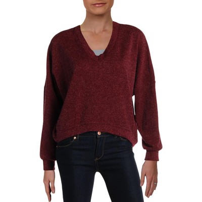 Band of Gypsies Womens Maya Red Knit Pullover V-Neck Sweater Top L BHFO 5475