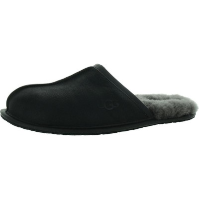 Ugg Mens Black Leather Fur Lined Logo Scuff Slippers 7 Medium (D) BHFO 3315