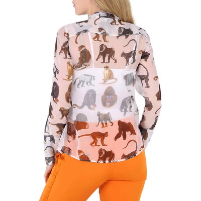 BURBERRY BURBERRY LADIES AMELIE MONKEY PRINT SILK PUSSY-BOW BLOUSE
