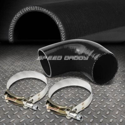 2,5 90-градусная впускная трубка / трубопровод промежуточного охладителя Черный силиконовый шланг / Труба + Т-образный зажим