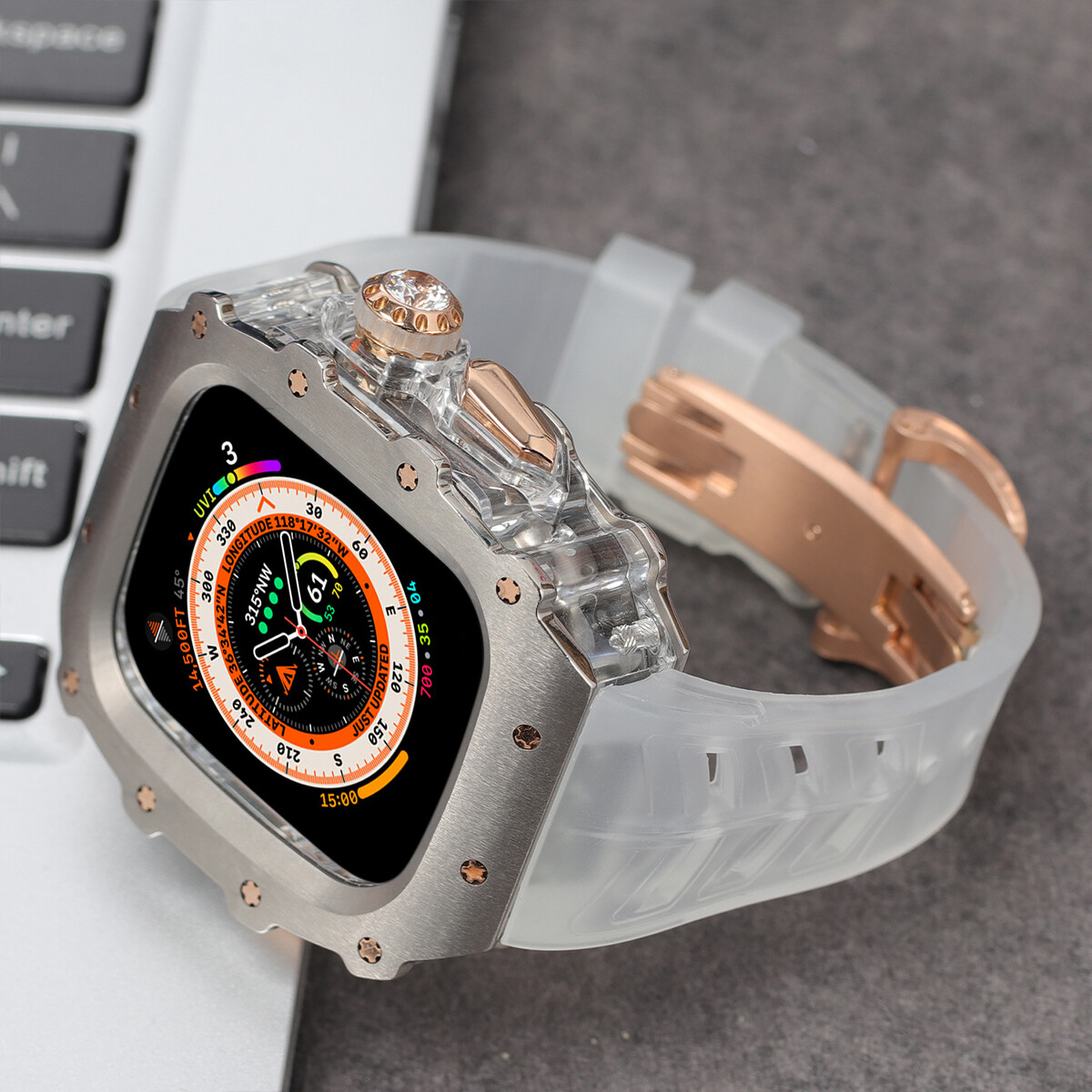For Apple Watch Ultra3 49mm Titanium+Transparent Case Rubber