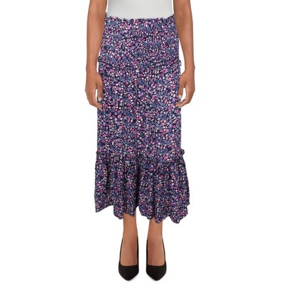 

Женская темно-синяя юбка-миди с рюшами Aqua  BHFO 9648, Navy/purple/pink/floral