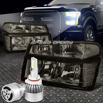 ЗАТЕМНЕННАЯ ФАРА + ПРОЗРАЧНЫЙ УГОЛ + БЕЛЫЙ СВЕТОДИОД 9006 HID с ВЕНТИЛЯТОРОМ ДЛЯ 04-12 COLORADO/CANYON