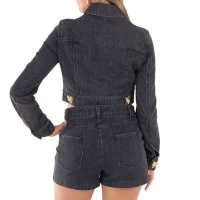 Pre-owned Moschino Heart Buttons Cropped Denim Jacket In Black