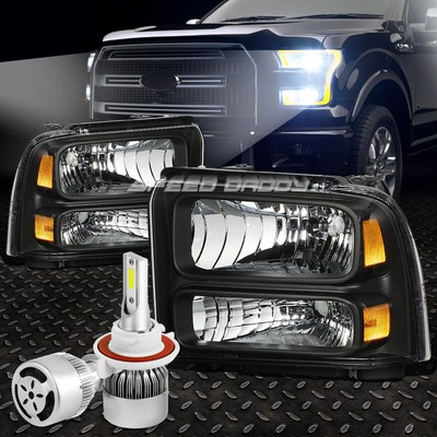 ЧЕРНЫЙ КОРПУС ФАРЫ С ЯНТАРНЫМ УГЛОМ НАКЛОНА + БЕЛЫЙ СВЕТОДИОД H13 HID с ВЕНТИЛЯТОРОМ ДЛЯ 05-07 SUPERDUTY