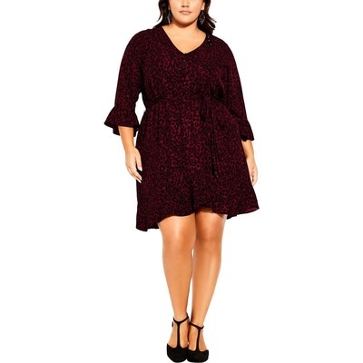 Женское мини-платье Natasha Red с принтом животных в стиле городского шика размера плюс 16 S BHFO 7079