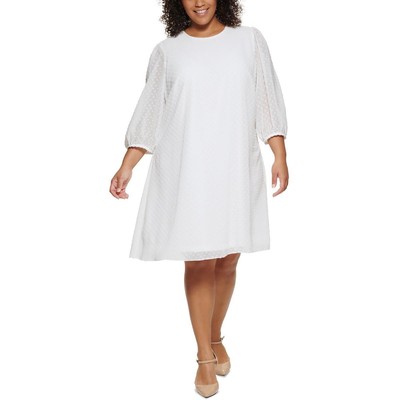 

Calvin Klein Womens White Коктейльное платье прямого кроя с клипсой в горошек плюс  BHFO 2110, Белый