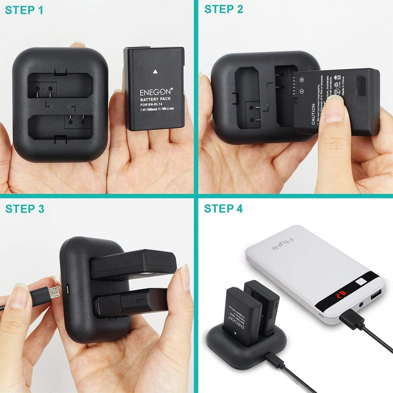 EN-EL14/EN-EL14a  Replacement Battery 1500mAh(2-Pack) and Rapid Charger kit for