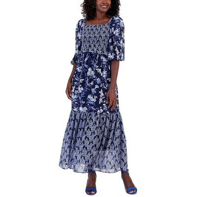 Женское темно-синее шифоновое макси-платье Taylor с цветочным принтом и завязками на спине 12 BHFO 0901