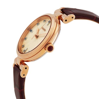 Pre-owned Seiko Dress Quartz Diamond Champagne Dial Ladies Watch Srz548