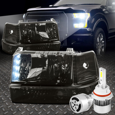 ЗАКОПЧЕННАЯ СВЕТОДИОДНАЯ ФАРА + ПРОЗРАЧНЫЙ УГОЛ + БЕЛЫЙ СВЕТОДИОД 9007 HID + ВЕНТИЛЯТОР ДЛЯ 92-96 F150/F250/350