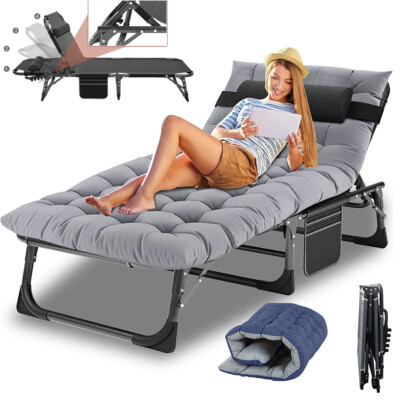 Folding Camping Cot 4 Position Adjustable Trike Bed Rollaway Guest Bed w/Matter