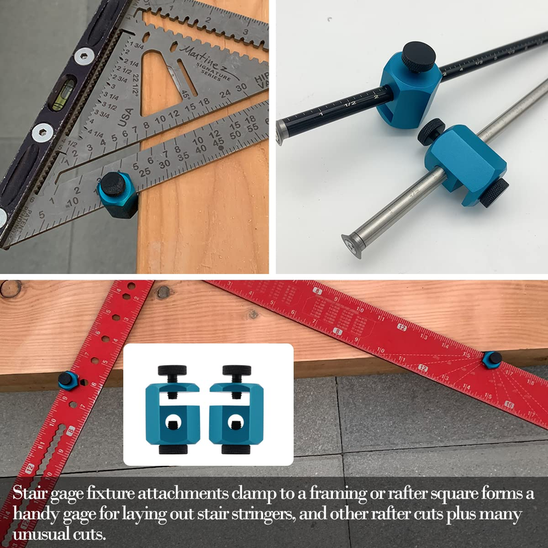 Stair Gauges for Framing Square, Layout Stringer Jigs Rafter Block, with Knurled