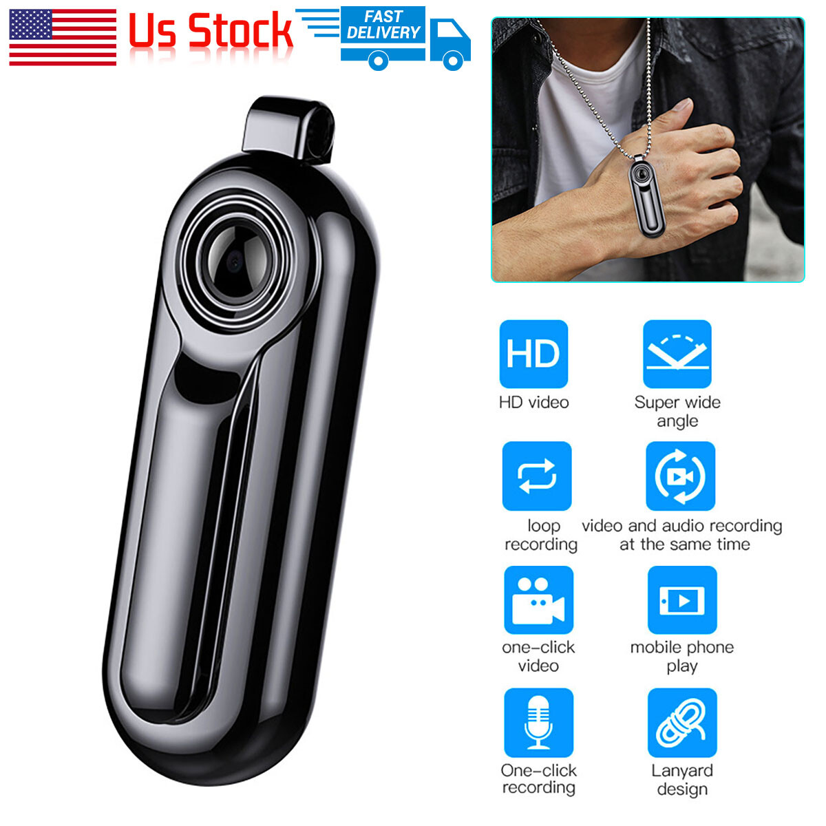 Mini 1080P Wearable Necklace Pandent Mini Body Camera Voice Video Recorder 8GB