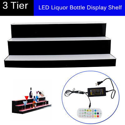 39" 3 Step LED Lighted Glowing Liquor Bottle Display Shelf Home Back Bar Rack US
