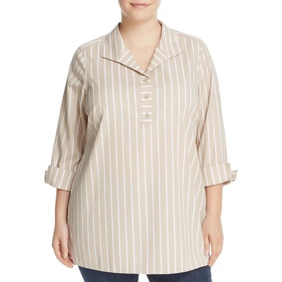 

Женская рубашка-туника Foxcroft NYC в бежевую полоску с воротником плюс 16 Вт BHFO 4402, Khaki