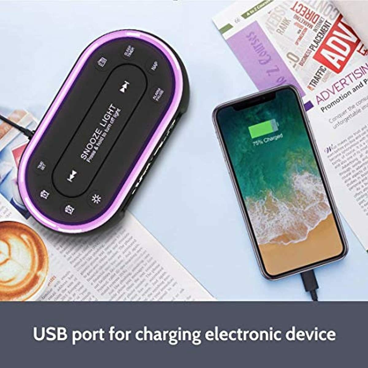 Simple Alarm Clock for Bedroom Small with USB Charger Port Cell Phone Nightstand