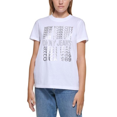 Женская белая футболка с металлическим рисунком и логотипом DKNY XXS BHFO 6821