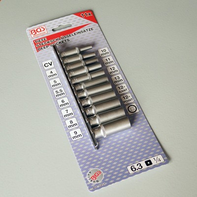 BGS Steckschlüssel Einsätze tief Nüsse lang Stecknuss Set 1/4 12 kant 4 - 13 mm