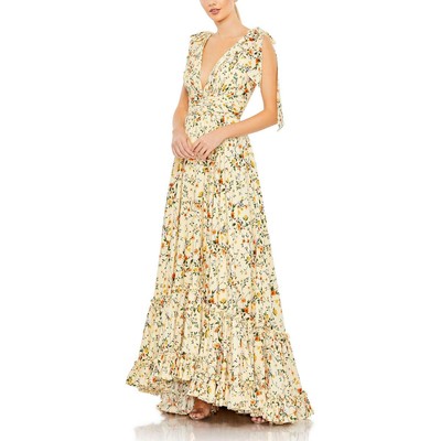 Женское желтое вечернее платье Mac Duggal с цветочным принтом 14 BHFO 7668