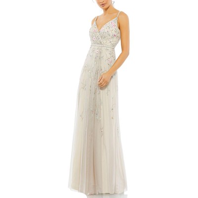 Женское бежевое вечернее платье Mac Duggal с цветочным принтом, 2 BHFO 8677