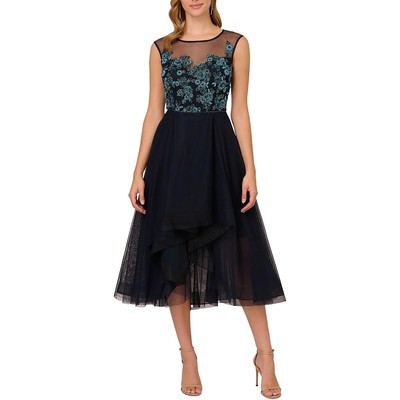Adrianna Papell Womens Navy Beaded H-Low Cocktail And Party Dress 16 BHFO 7805