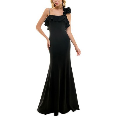 City Studio Womens Black Rosette Maxi Evening Dress Gown Juniors 1/2 BHFO 1229