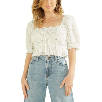 

Guess Женская белая блуза с пуловером и квадратным вырезом с вышивкой  BHFO 5377, Pure white multi