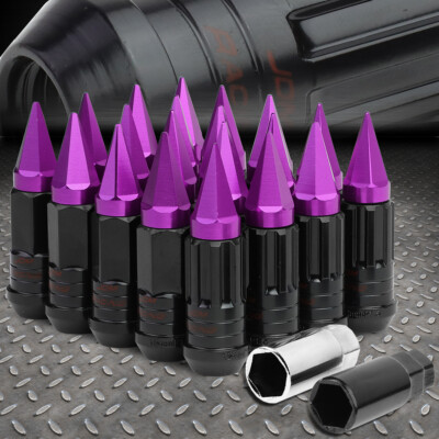 ОСТРОКОНЕЧНЫЙ КОЛПАЧОК ФИОЛЕТОВОГО СТАЛЬНОГО ШЛИЦЕВОГО ТИПА С 16 ВЫСТУПАМИ ОБОДА + 4 КОНТРГАЙКИ + КЛЮЧ M12X1,5 22 мм x 75 мм