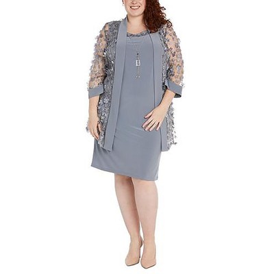 R&M Richards Womens Gray Floral Open-Front Blazer Jacket Plus 14W BHFO 4932