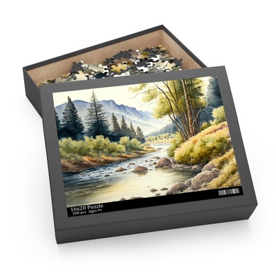 River Landscape Nature Watercolor Puzzle (120, 500-Piece)