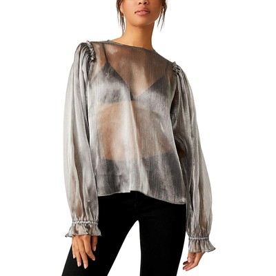 Free People Женская прозрачная блузка-топ Freya Frost серебристого цвета металлик S BHFO 0404