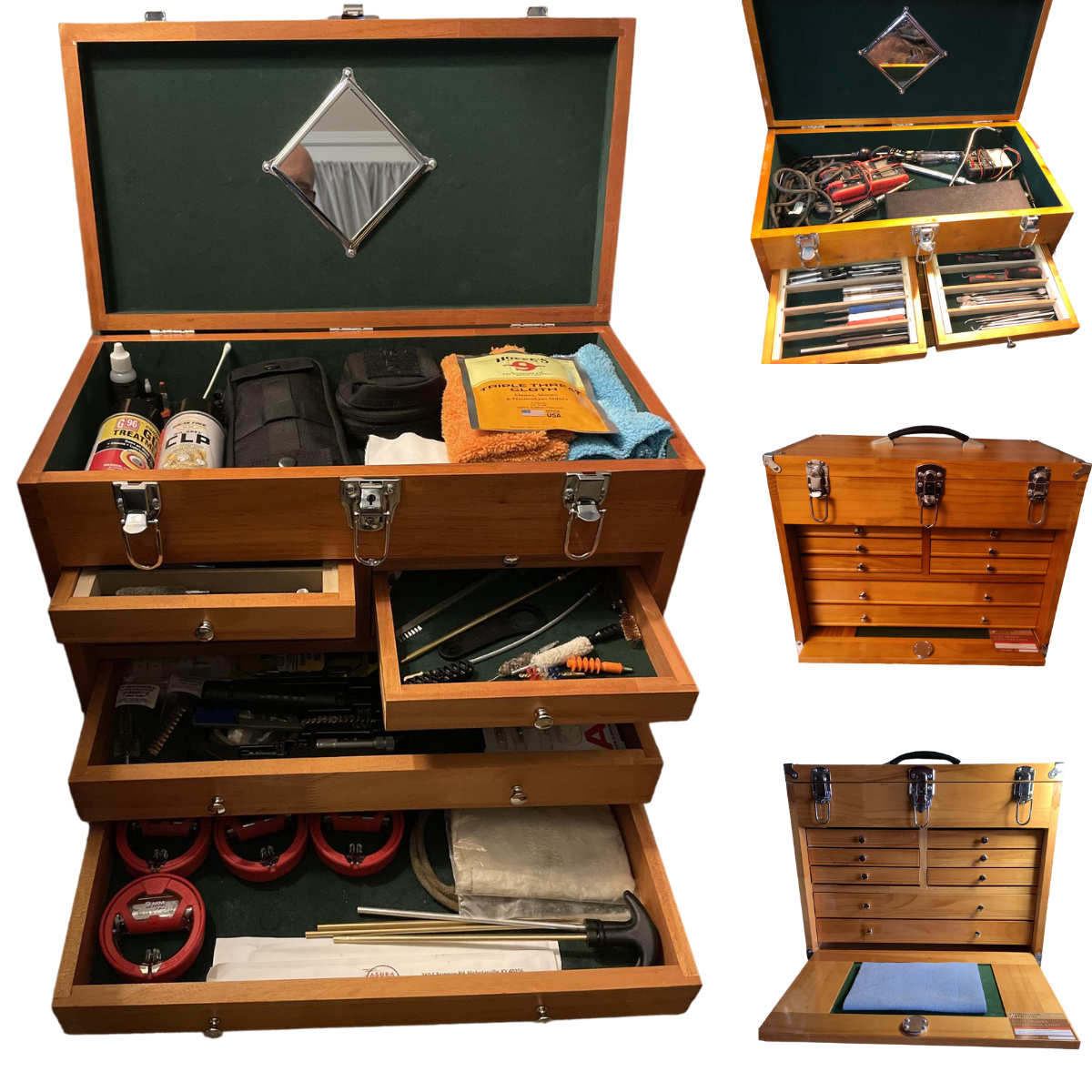 Hardwood Tool Chest Hobby Collection Organizer Storage Case 