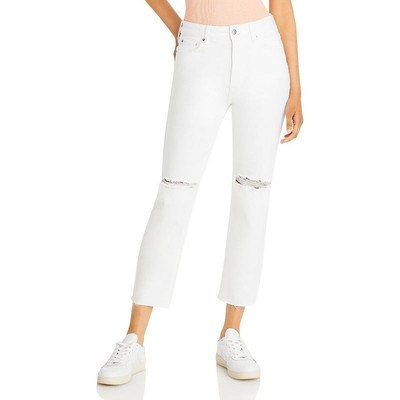 Укороченные джинсы Paige Womens Stella White Denim с необработанным подолом, 28 BHFO 7916