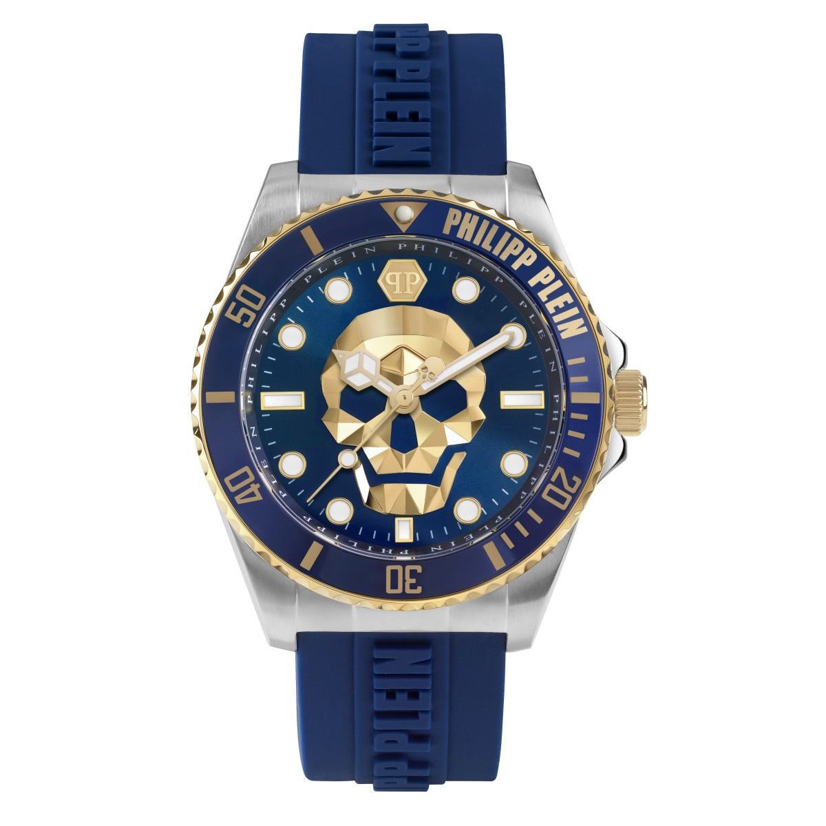 Pre-owned Philipp Plein Men's Watch Analog Quartz The $kull Diver Pwoaa0222 Silicone