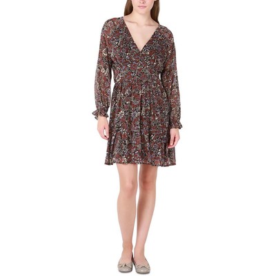 Black Tape_ Женское черное платье с V-образным вырезом до колена и пышными рукавами Fit & Flare S BHFO 6976