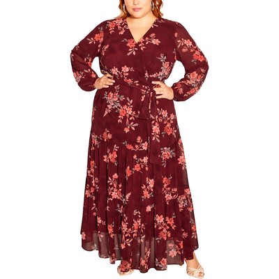 City Chic Womens Alicia Red Floral Print Maxi Dress Plus 18 M BHFO 0421