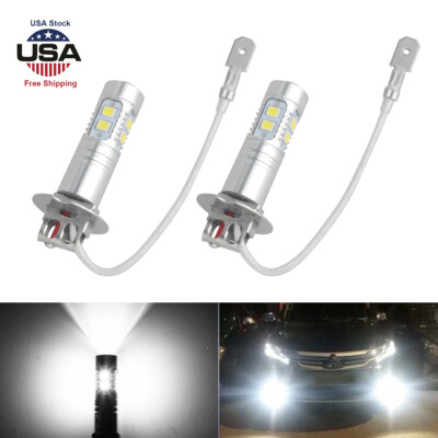 2Pcs H3 LED Fog Light Bulb Conversion Kit Super Bright White DRL Lamp 6000K 55W 