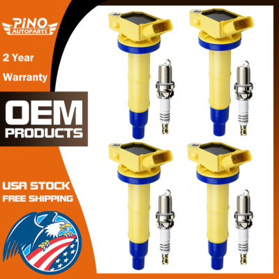 4X Upgrade Ignition Coils & Spark Plugs Kit For 2002-11 Toyota Camry 2.4L UF333
