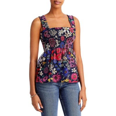 

Женская черная блузка без рукавов с рюшами и квадратным вырезом Aqua  BHFO 7913, Black multi