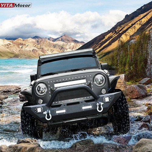 for 2007-2018 Jeep Wrangler JK & Unlimited Front Bumper w/ LED Lights & D-Rings
