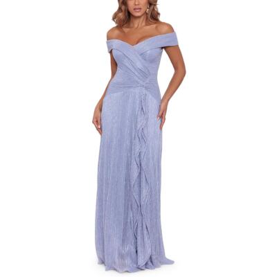 

Xscape Womens Blue Metallic Ruffled Formal Evening Dress Gown  BHFO 3014, Синий
