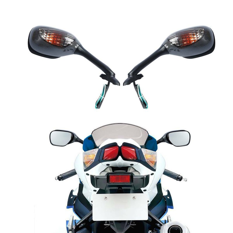 Led Carbon Side Rear View Mirrors Turn Signal For Suzuki GSXR 600 750 06-15 12