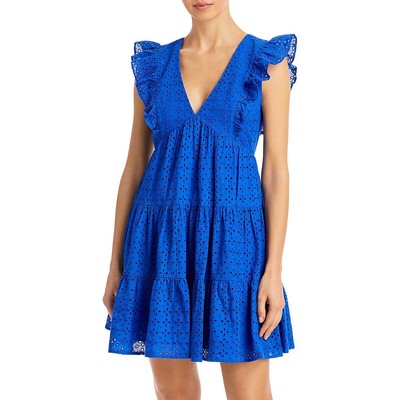 

Женское синее мини-платье с рюшами и оборками Aqua Fit - Flare  BHFO 0614, Cobalt blue