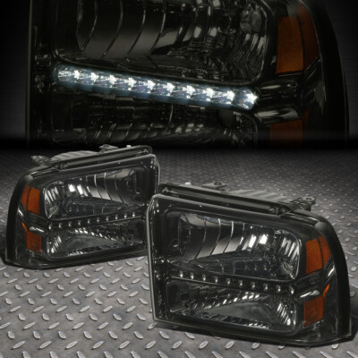 ДЛЯ 05-07 FORD SUPER DUTY ДЫМЧАТЫЙ КОРПУС ЯНТАРНОГО ЦВЕТА УГЛОВАЯ СВЕТОДИОДНАЯ ФАРА DRL НАЛОБНЫЙ ФОНАРЬ